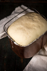Yeast dough rises , top view