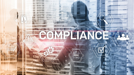 Compliance diagram with icons. Business concept on abstract background.