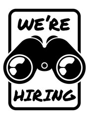Vacancy announcement banner Job advertisement Open vacancy sign Search for employee vector illustration with binoculars