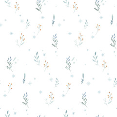 Watercolor Merry Christmas seamless patterns with snowman, holiday cute animals deer, rabbit. Christmas celebration paper. Winter new year design.