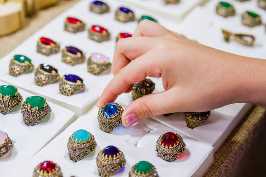 Handcrafted Multicolored Natural Stone and Metal Rings