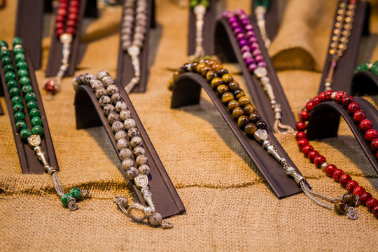 Colorful Rosary or Prayer Beads in Gift Shop