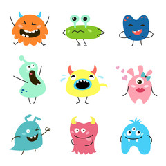 Set of cartoon monsters on white background.