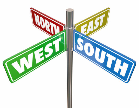 North South East West Directions 4 Way Signs 3d Illustration