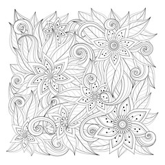 Monochrome Floral Design Element in Doodle Line Style