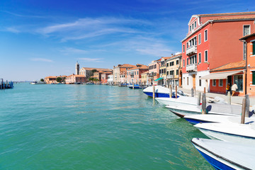Waterfront in old town of Murano island, Venice, Italy