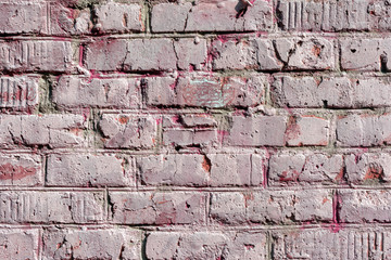 Old wall of red bricks. Photograph with the texture of the destroyed stone.