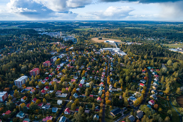 City view from the air of Forssa and small houses, Finland