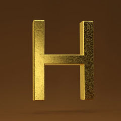 3D render Illustration. golden capital letter - H.