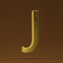 3D render Illustration. golden capital letter - J.