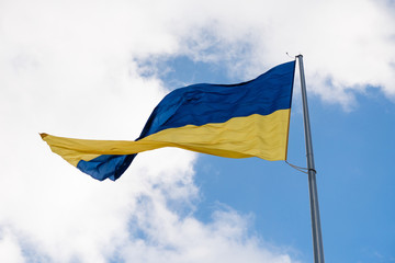 Ukrainian flag in the sky close up