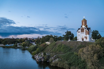 River Ros and Orthodox Church in Evening