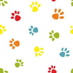 Fototapeta na wymiar Seamless pattern with colorful footprints on white background.