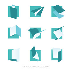 Folded papers collection. Vector graphic set. Logo templates.