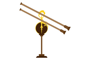 Telescopio antiguo sobre fondo blanco.