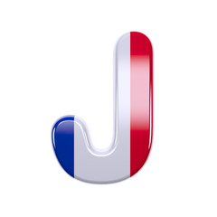 French flag letter J - Uppercase 3d France font - France, Paris or patriotism concept