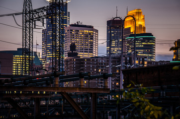 Fototapeta premium Cityscape skyline of Downtown Minneapolis Minnesota in the Twin Cities Metro area. Long exposure, night.