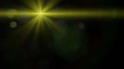 Obraz premium beautiful golden lens flare effect overlay texture with bokeh effect and anamorphic light streak in front of a black background