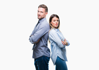 Young workers business couple over isolated background happy face smiling with crossed arms looking at the camera. Positive person.
