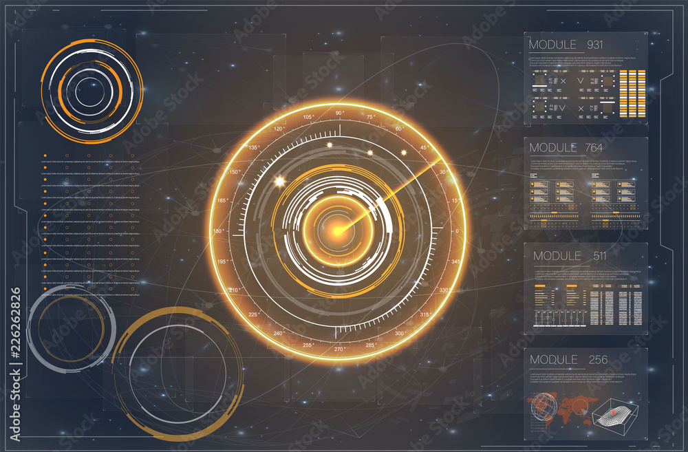 Poster hud. flat set on blue backdrop. futuristic vector hud interface screen design. modern flat simple ve