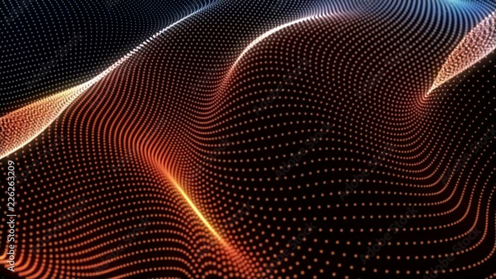 Poster 4k 60 fps. abstract red loopable wavy dots background. concept of futuristic animation.