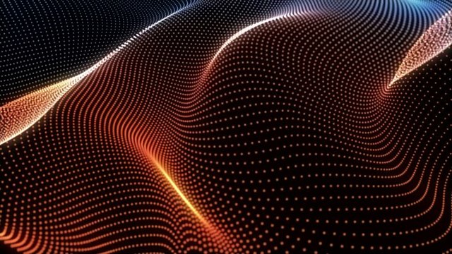 4K 60 fps. Abstract red loopable wavy dots background. Concept of futuristic animation.