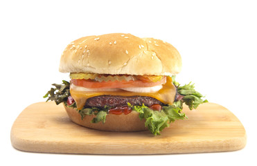 Perfect Beef Hamburger with All the Fixings on a White Background