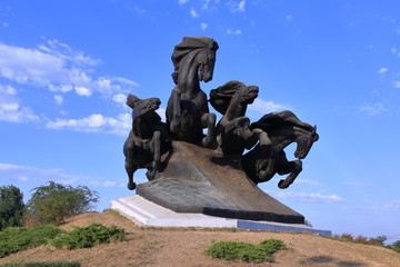 Monument to the legendary Cossack car, symbolizing the victory in the fight against the invaders