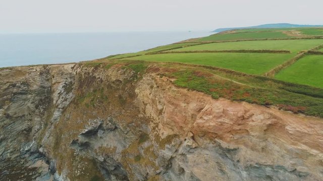 Aerial view over the coastline in Cornwall