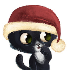 gato negro con gorro de navidad