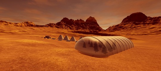 Extremely detailed and realistic high resolution 3D illustration of a Human Colony on Mars like Planet © Sasa Kadrijevic