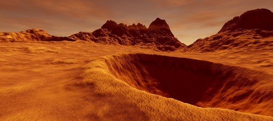 Fototapeta na wymiar Extremely detailed and realistic high resolution 3D illustration of a mars like landscape