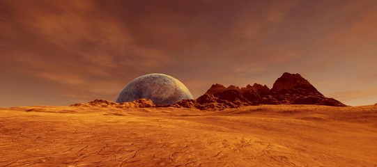 Extrem detaillierte und realistische hochauflösende 3D-Darstellung eines Mars-ähnlichen Exoplaneten © Sasa Kadrijevic