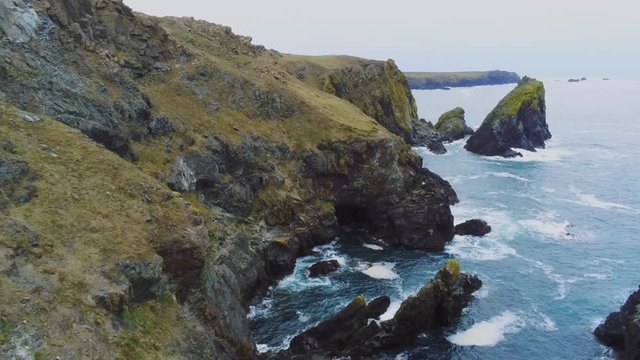 Wonderful landscape of the coast of Cornwall at the Celtic Sea - aerial drone flight