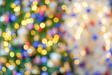 Colourful & Beautiful Blurry circle bokeh, out of focus background in the Christmas concept and theme.