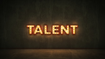 Neon Sign on Brick Wall background - Talent. 3d rendering