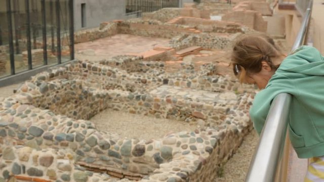 Little girl at ruins of Serdica in Sofia