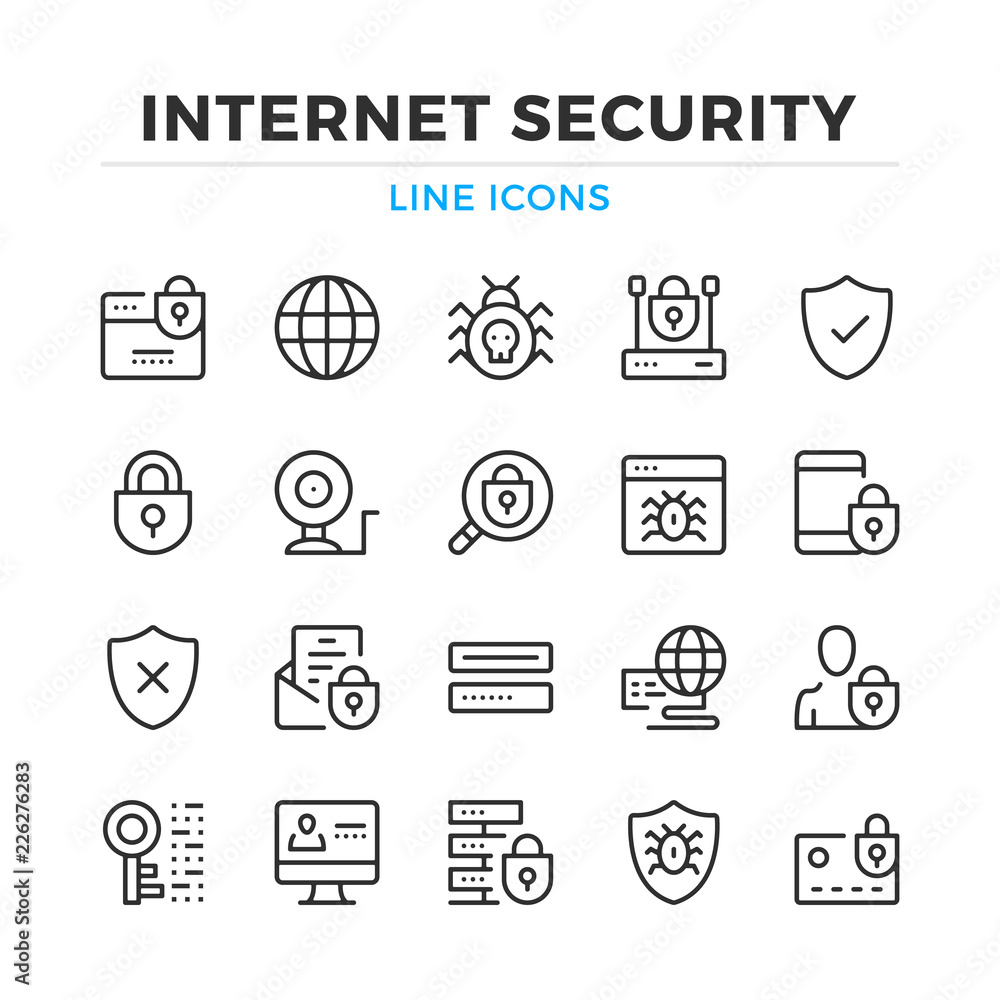 Fototapete Internet security line icons set. Modern outline elements, graphic design concepts, simple symbols collection. Vector line icons