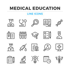 Medical education line icons set. Modern outline elements, graphic design concepts, simple symbols collection. Vector line icons