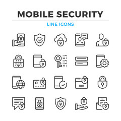 Mobile security line icons set. Modern outline elements, graphic design concepts, simple symbols collection. Vector line icons