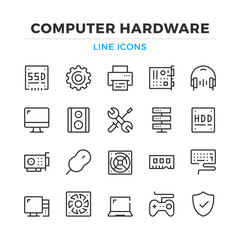 Computer hardware line icons set. Modern outline elements, graphic design concepts, simple symbols collection. Vector line icons