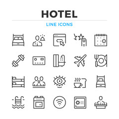 Hotel line icons set. Modern outline elements, graphic design concepts, simple symbols collection. Vector line icons
