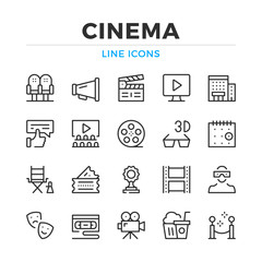 Cinema line icons set. Modern outline elements, graphic design concepts, simple symbols collection. Vector line icons