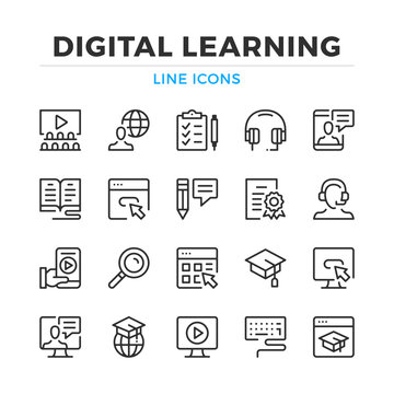 Digital learning line icons set. Modern outline elements, graphic design concepts, simple symbols collection. Vector line icons