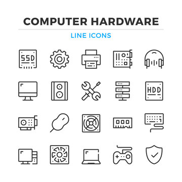 Computer hardware line icons set. Modern outline elements, graphic design concepts, simple symbols collection. Vector line icons
