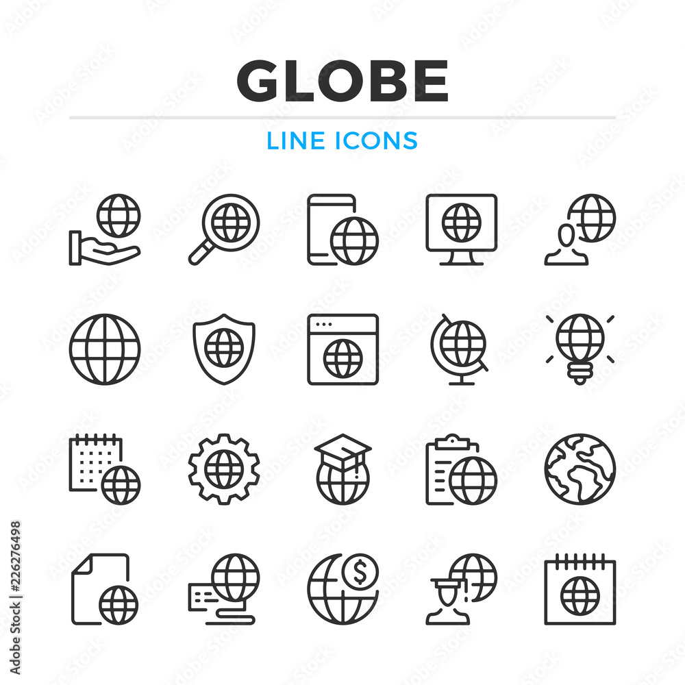Poster globe line icons set. modern outline elements, graphic design concepts, simple symbols collection. v