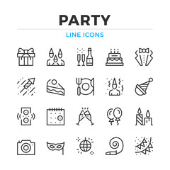Party line icons set. Modern outline elements, graphic design concepts, simple symbols collection. Vector line icons