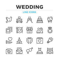 Wedding line icons set. Modern outline elements, graphic design concepts, simple symbols collection. Vector line icons