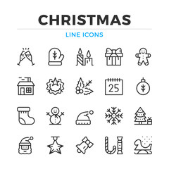 Christmas line icons set. Modern outline elements, graphic design concepts, simple symbols collection. Vector line icons