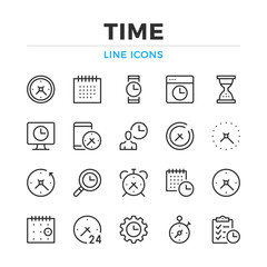 Time line icons set. Modern outline elements, graphic design concepts, simple symbols collection. Vector line icons
